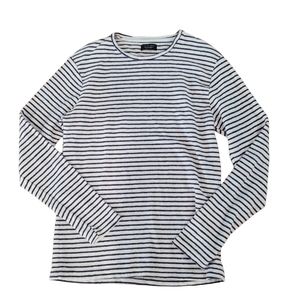 ZARA Man Men's White and Navy Blue Striped Knitwear Sweater L